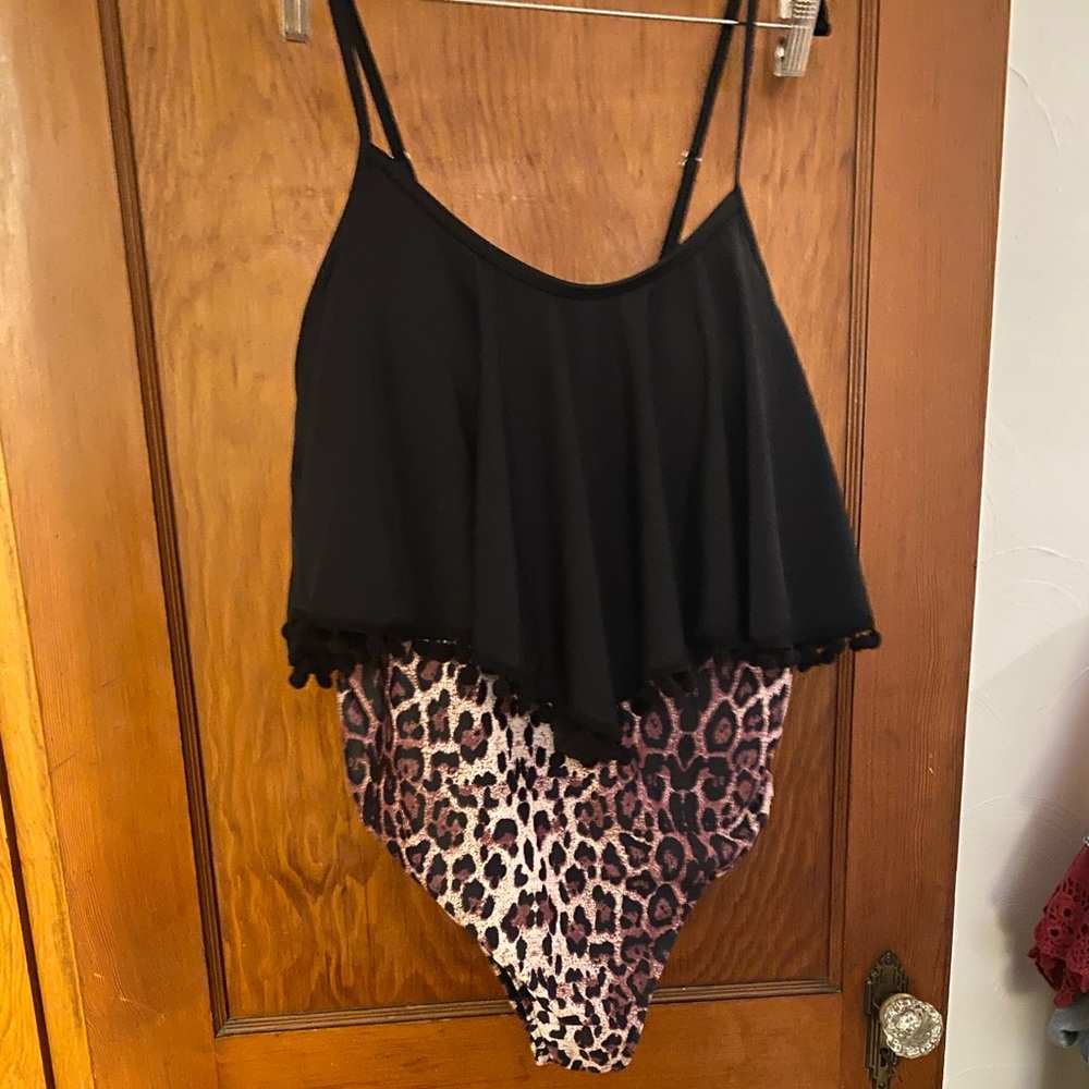 Leopard Print Overlay Swimsuit